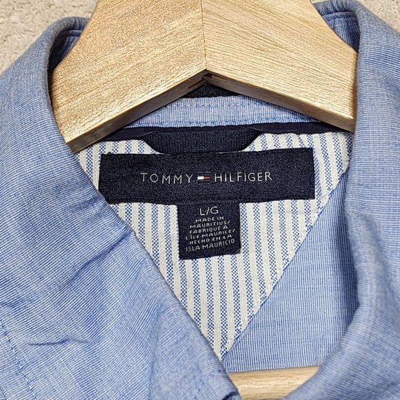 Tommy Hilfiger Mens Light Blue Cotton Button-Down Shirt L Casual Long Sleeve - Picture 5 of 9